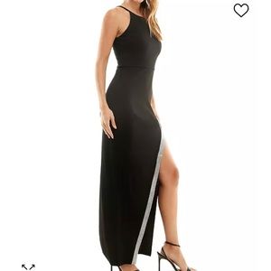 ' High Slit Asymmetrical Sequin-Trim Gown